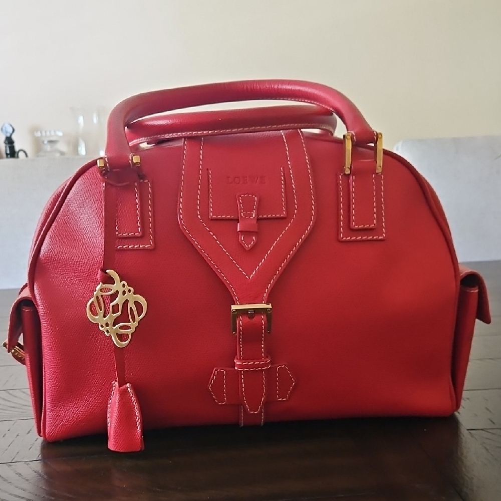 Loewe Red Leather Satchel with Gold Hardware
